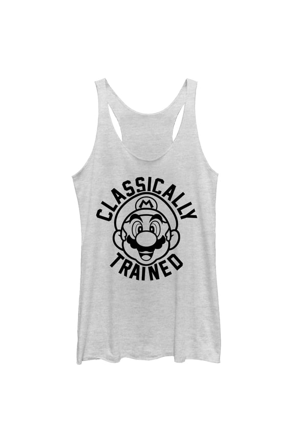 Women's Nintendo Mario Classically Trained Racerback Tank Top White Heather Small
