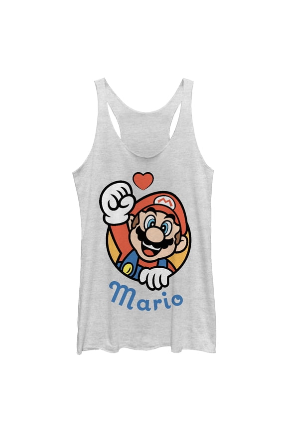 Women's Nintendo Mario Heart Portrait Racerback Tank Top White Heather Medium