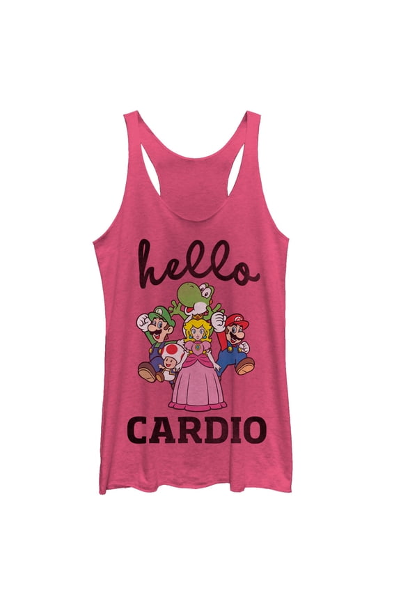 Women's Nintendo Mario Hello Cardio Racerback Tank Top Pink Heather Medium
