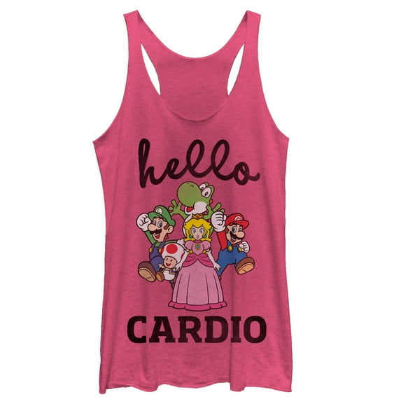 Women's Nintendo Mario Hello Cardio Racerback Tank Top Pink Heather X Large