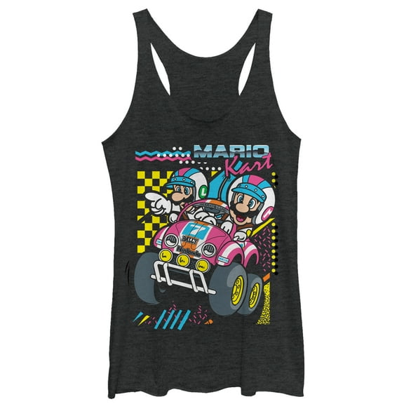 Women's Nintendo Mario Kart 90's Art Racerback Tank Top Black Heather Small