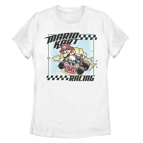 Women's Nintendo Mario Kart Racing Frame Graphic Tee White Large