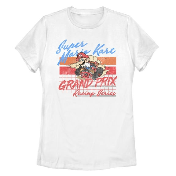 Women's Nintendo Mario Kart Retro Grand Prix  Graphic Tee White 2X Large