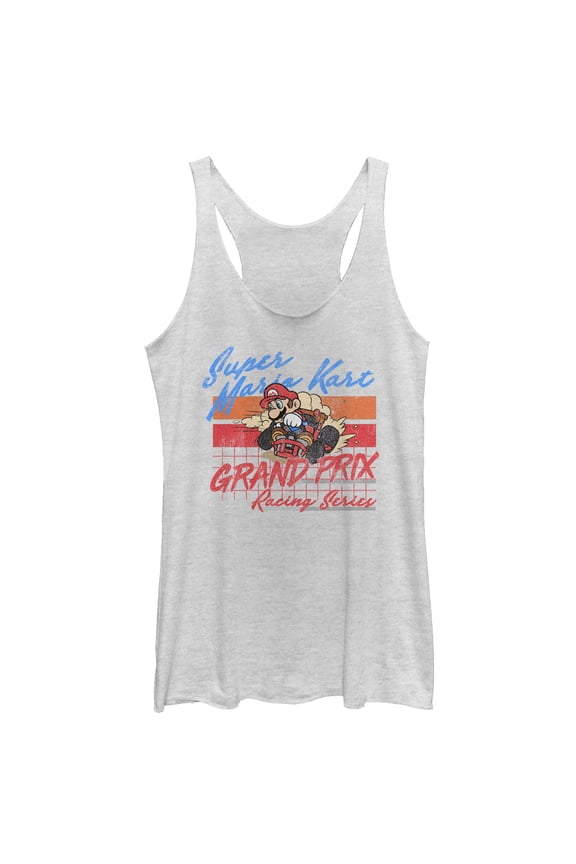 Women's Nintendo Mario Kart Retro Grand Prix Racerback Tank Top White Heather X Large