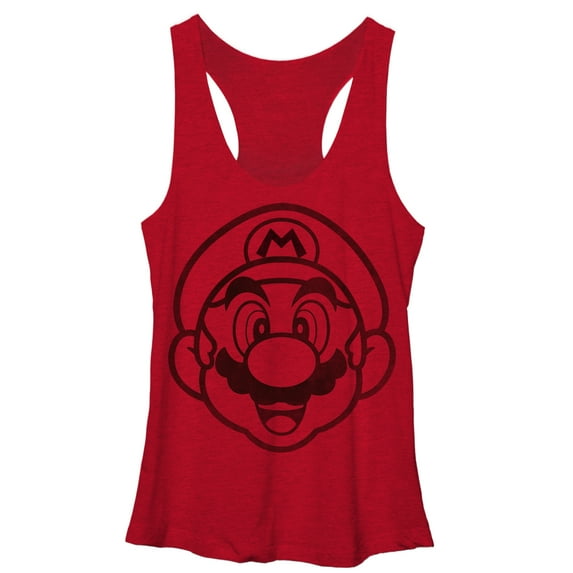 Women's Nintendo Mario Outline Racerback Tank Top Red Heather Large