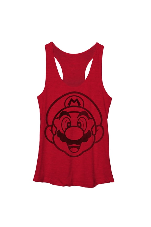Women's Nintendo Mario Outline Racerback Tank Top Red Heather Medium