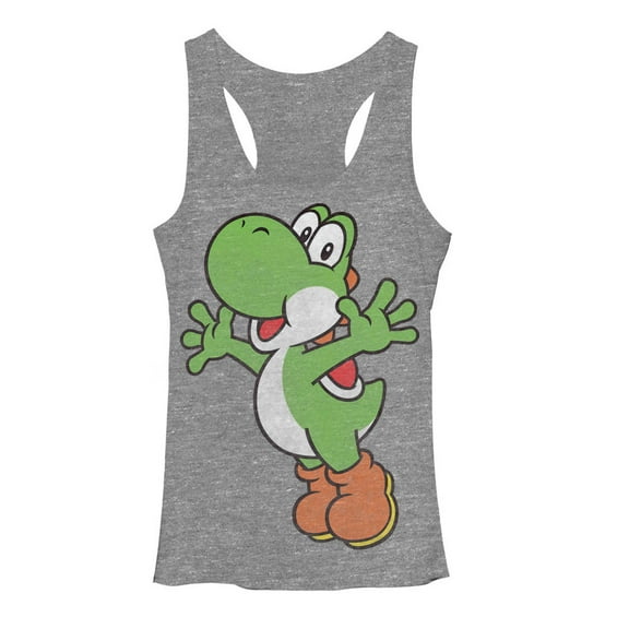 Women's Nintendo Mario Sidekick Yoshi Racerback Tank Top Gray Heather Large