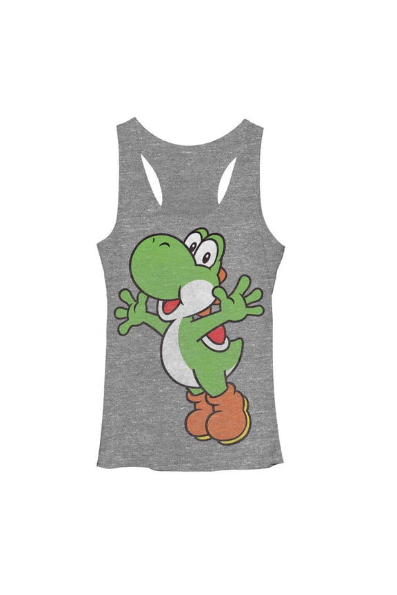 Women's Nintendo Mario Sidekick Yoshi Racerback Tank Top Gray Heather Small