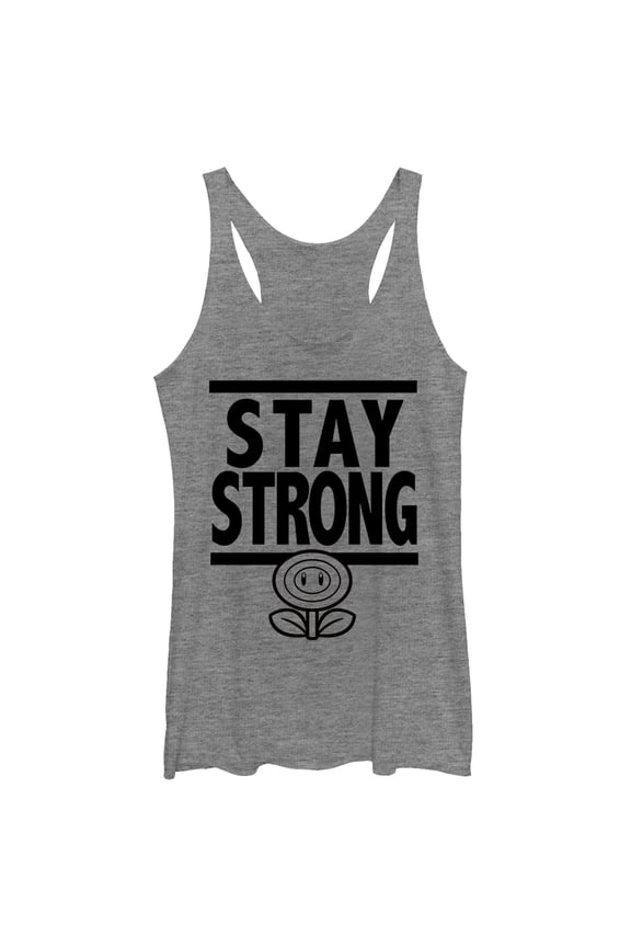 Women's Nintendo Mario Stay Strong Racerback Tank Top Gray Heather X Large