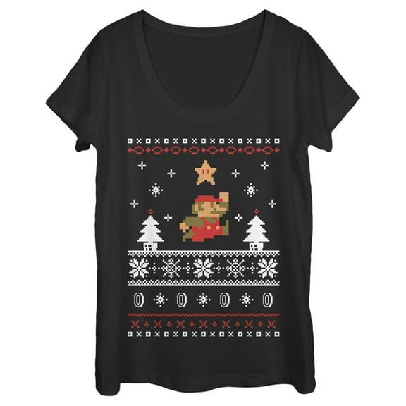Women's Nintendo Mario Ugly Christmas Sweater  Scoop Neck Black Medium
