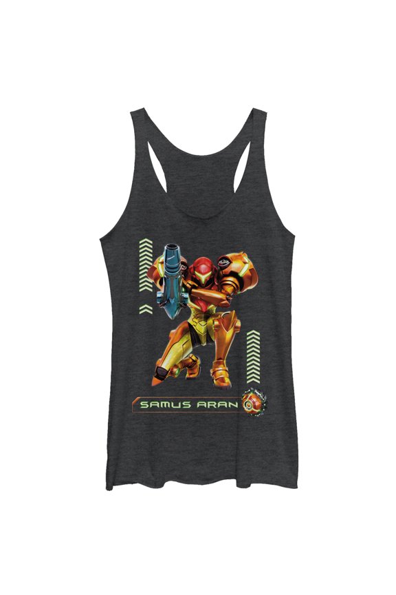 Women's Nintendo Metroid Samus Pose Racerback Tank Top Black Heather X Small