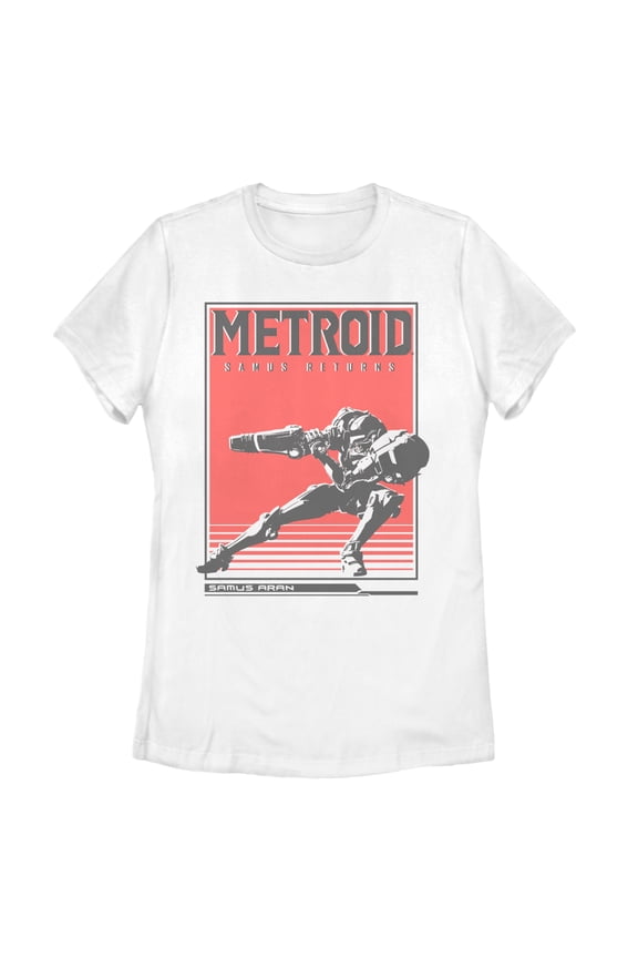 Women's Nintendo Metroid Samus Returns Poster Graphic Tee White 2X Large