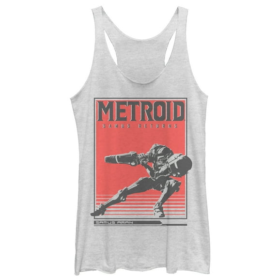Women's Nintendo Metroid Samus Returns Poster  Racerback Tank Top White Heather X Small
