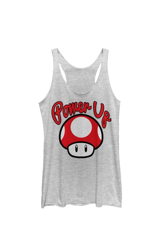 Women's Nintendo Power Up Mushroom Racerback Tank Top White Heather Large