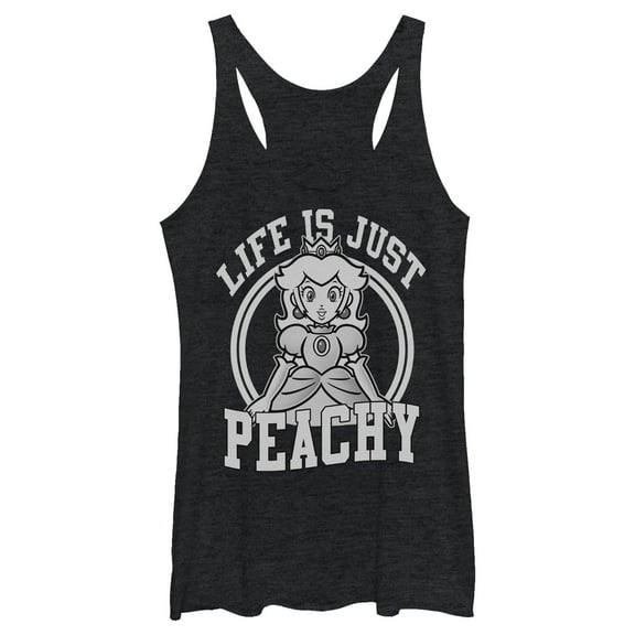 Women's Nintendo Princess Life is Just Peachy  Racerback Tank Top Black Heather Small