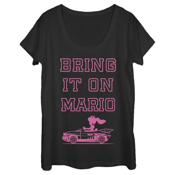 Women's Nintendo Princess Peach Bring it On  Scoop Neck Black 2X Large