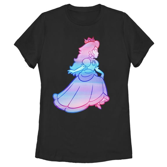 Women's Nintendo Princess Peach Rainbow Fade  Graphic Tee Black 2X Large