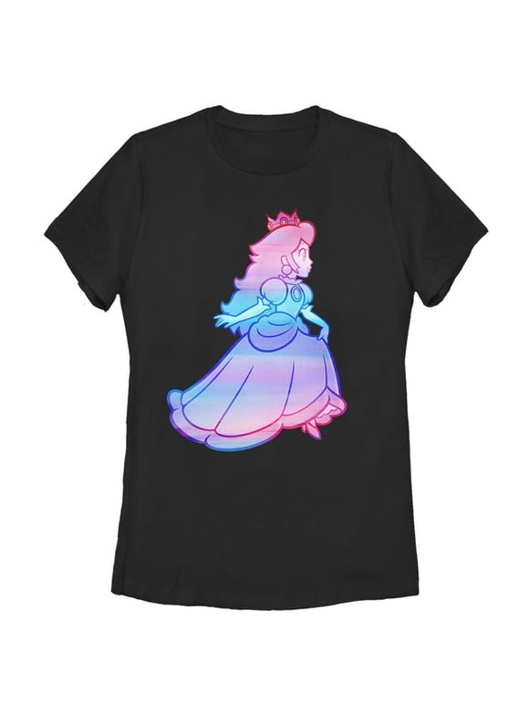 Women's Nintendo Princess Peach Rainbow Fade  Graphic Tee Black Medium