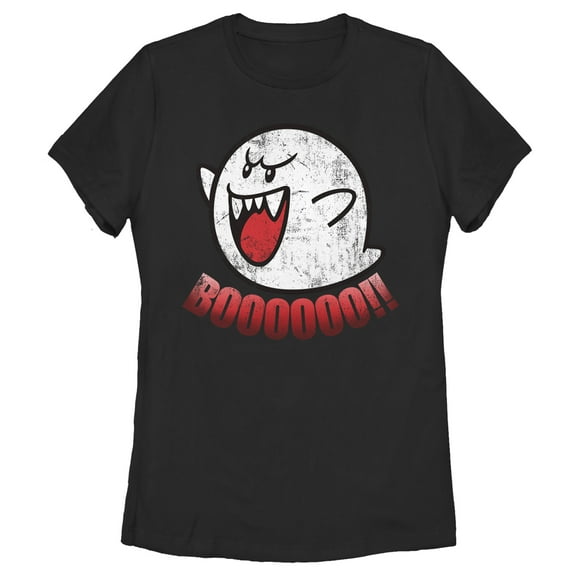 Women's Nintendo Retro Boo Ghost  Graphic Tee Black Small
