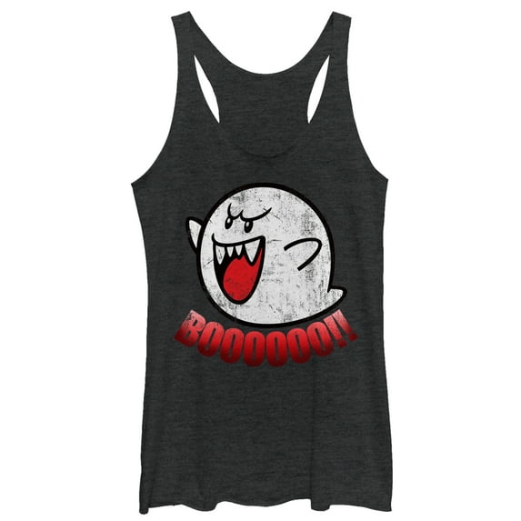 Women's Nintendo Retro Boo Ghost Racerback Tank Top Black Heather Small