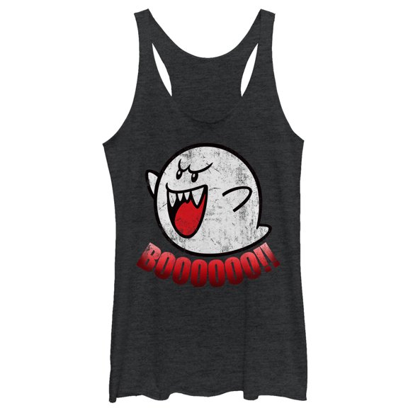 Women's Nintendo Retro Boo Ghost Racerback Tank Top Black Heather X Large