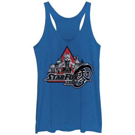 Women's Nintendo Star Fox Zero Logo Characters Racerback Tank Top Royal Blue Heather Large