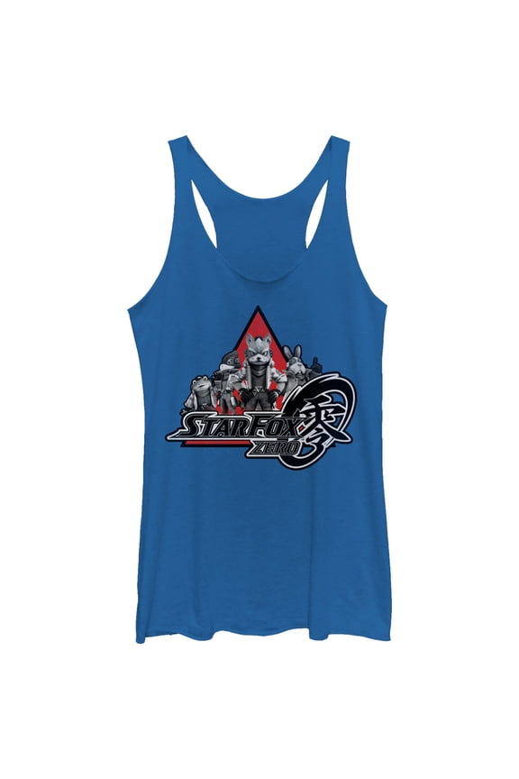Women's Nintendo Star Fox Zero Logo Characters Racerback Tank Top Royal Blue Heather Small