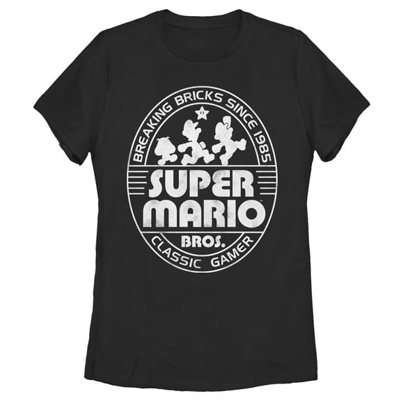 Women's Nintendo Super Mario Brick Break 85 Classic Gamer  Graphic Tee Black X Large