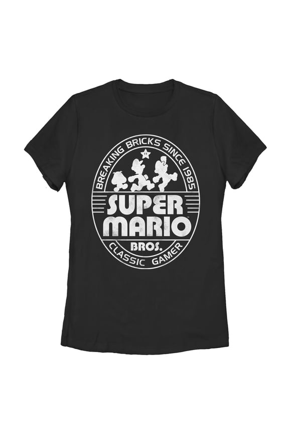 Women's Nintendo Super Mario Brick Break 85 Classic Gamer Graphic Tee Black X Large