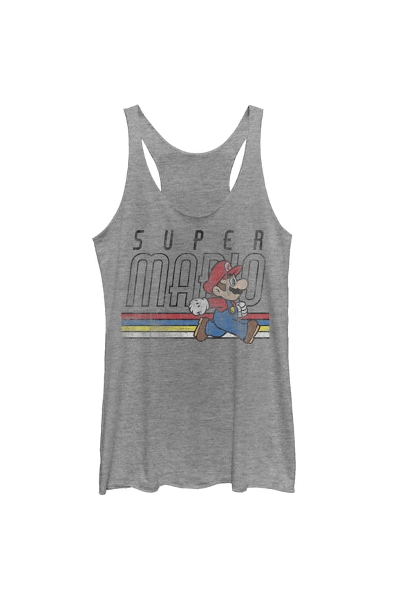 Women's Nintendo Super Mario Classic Stripes Racerback Tank Top Gray Heather Large