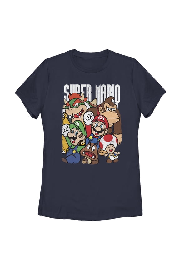 Women's Nintendo Super Mario Party Graphic Tee Navy Blue Small