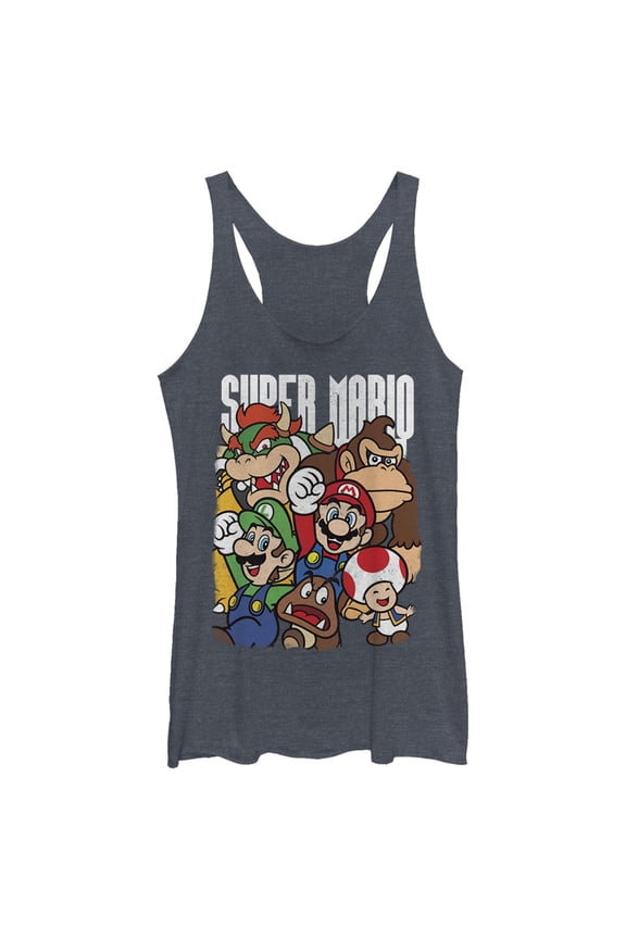 Women's Nintendo Super Mario Party Racerback Tank Top Navy Blue Heather Medium