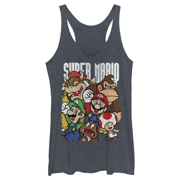 Women's Nintendo Super Mario Party  Racerback Tank Top Navy Blue Heather Small