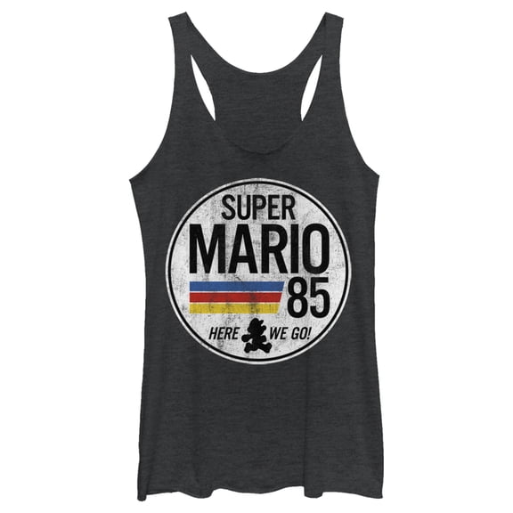 Women's Nintendo Super Mario Retro Rainbow Ring Racerback Tank Top Black Heather Large