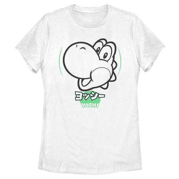 Women's Nintendo Super Mario Yoshi Kanji Graphic Tee White 2X Large