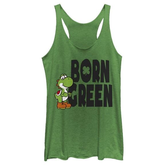 Women's Nintendo Super Mario Yoshi St. Patrick's Born Racerback Tank Top Envy Green X Small