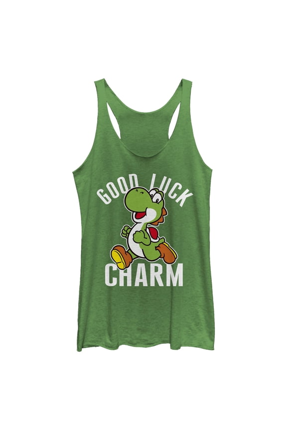 Women's Nintendo Super Mario Yoshi St. Patrick's Good Luck Charm Racerback Tank Top Envy Green X Small