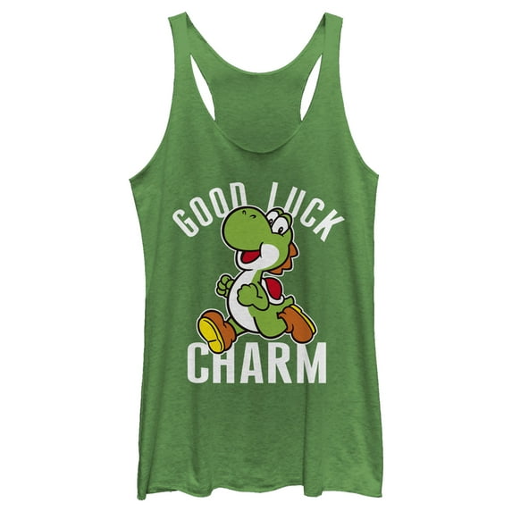 Women's Nintendo Super Mario Yoshi St. Patrick's Good Luck Charm Racerback Tank Top Envy Green Large