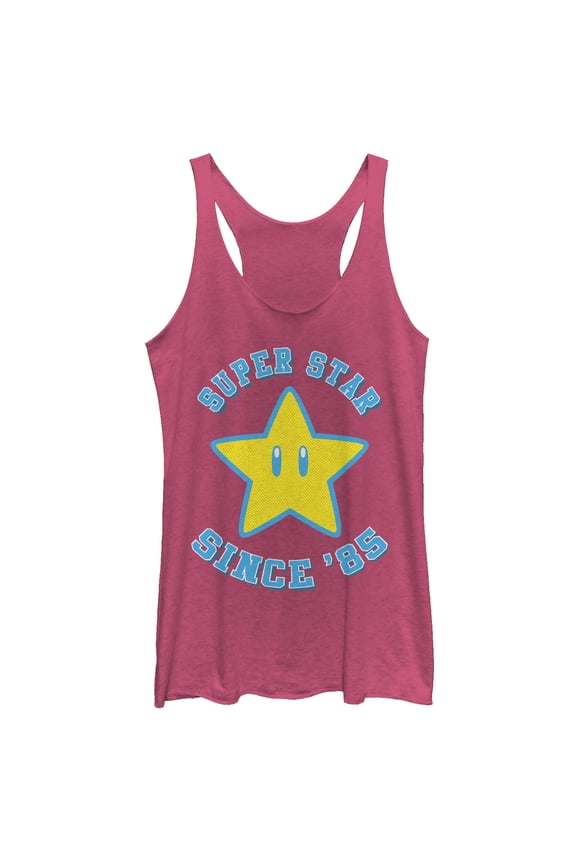 Women's Nintendo Super Star Since 85 Racerback Tank Top Pink Heather X Large