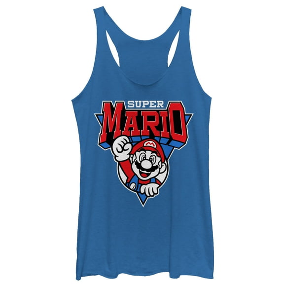 Women's Nintendo Team Super Mario Emblem Racerback Tank Top Royal Blue Heather X Large
