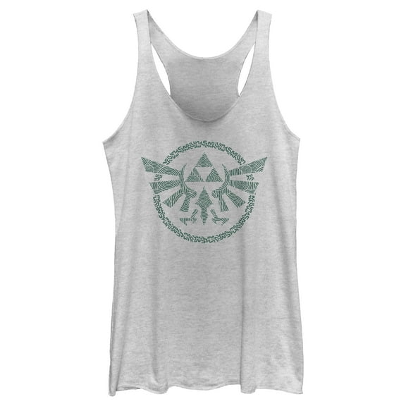 Women's Nintendo The Legend of Zelda: Tears of the Kingdom Green Hyrule Crest  Racerback Tank Top White Heather Small