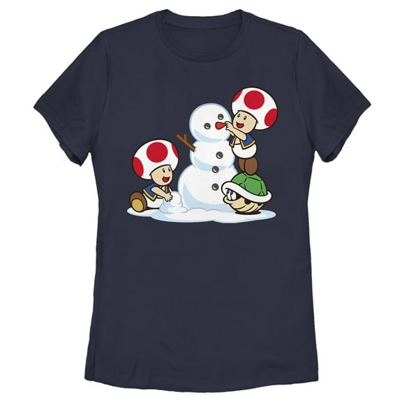 Women's Nintendo Toad Snowman  Graphic Tee Navy Blue Large