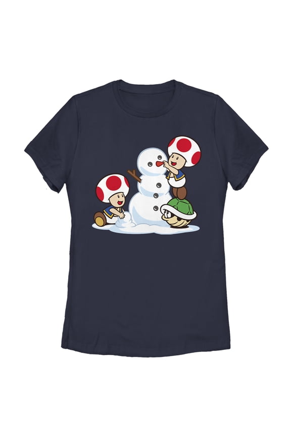 Women's Nintendo Toad Snowman Graphic Tee Navy Blue Small