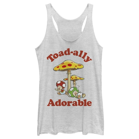 Women's Nintendo Toadally Adorable  Racerback Tank Top White Heather Large