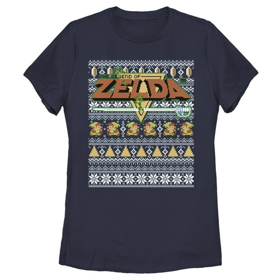 Women's Nintendo Ugly Christmas Legend of Zelda Graphic Tee Navy Blue 2X Large