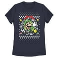 thumbnail image 1 of Women's Nintendo Ugly Christmas Luigi Wreath  Graphic Tee Navy Blue Large, 1 of 4