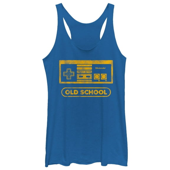 Women's Nintendo Vintage NES Controller Old School  Racerback Tank Top Royal Blue Heather X Small