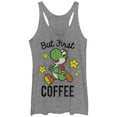 thumbnail image 1 of Women's Nintendo Yoshi First Coffee Racerback Tank Top Gray Heather Medium, 1 of 4