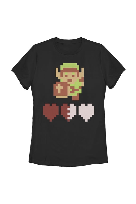 Women's Nintendo Zelda 8-Bit Hearts Graphic Tee Black Medium