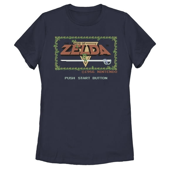 Women's Nintendo Zelda 8-Bit Title Screen  Graphic Tee Navy Blue Large